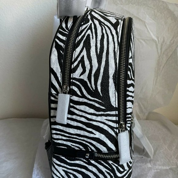 ?MICHAEL KORS RHEA ZIP MEDIUM BACKPACK BLACK WHITE LOGO ANIMAL PRINT TRAVEL BAG ?MICHAEL KORS RHEA ZIP MEDIUM BACKPACK BLACK WHITE LOGO  main image 4